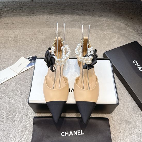 Chanel Stylish Pointed Toe Pearl Decor Hollow Casual Flats