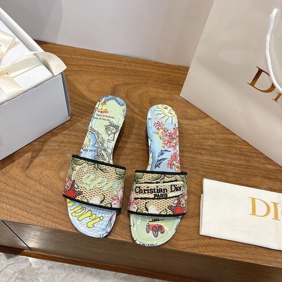 Christian Dior CD Silk Fabric Slip-on Sandals with CD Embroidery