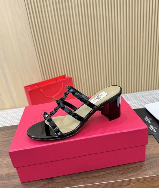 Valentino Rivet Embellished Hollow Out Patent Leather Low Heels