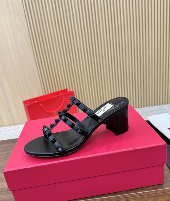 Valentino Rivet Embellished Hollow Out Patent Leather Low Heels