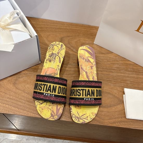 Christian Dior CD Silk Fabric Slip-on Sandals with CD Embroidery