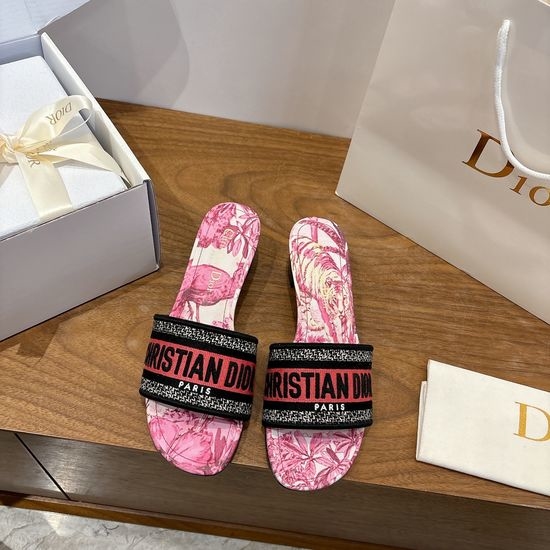 Christian Dior CD Silk Fabric Slip-on Sandals with CD Embroidery