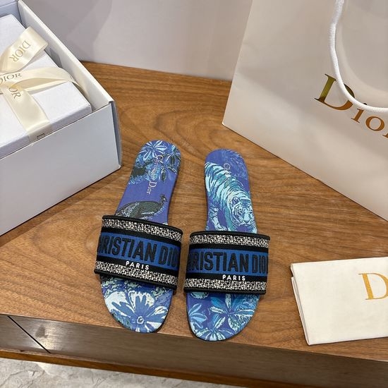 Christian Dior CD Silk Fabric Slip-on Sandals with CD Embroidery