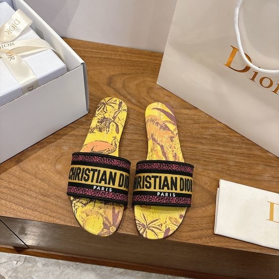Christian Dior CD Silk Fabric Slip-on Sandals with CD Embroidery