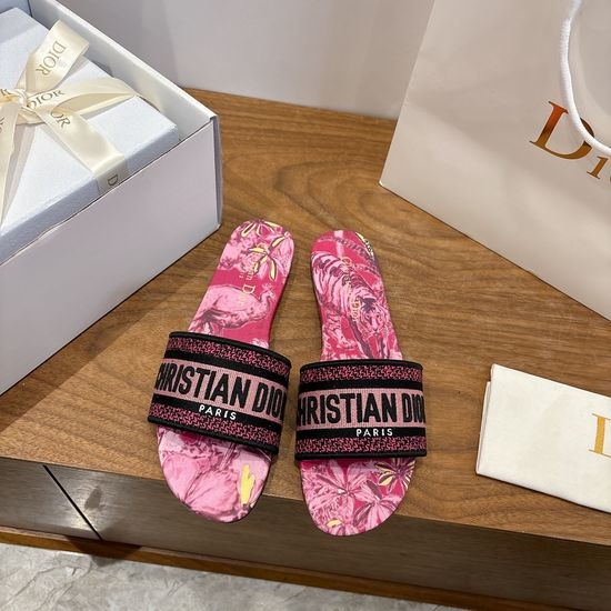 Christian Dior CD Silk Fabric Slip-on Sandals with CD Embroidery