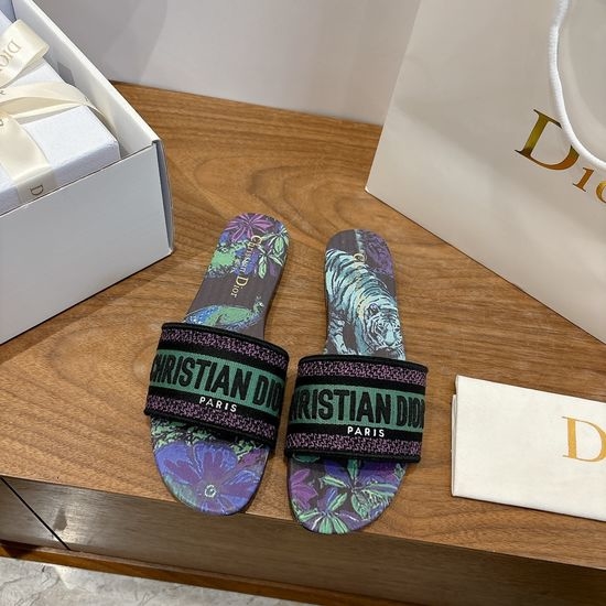 Christian Dior CD Silk Fabric Slip-on Sandals with CD Embroidery