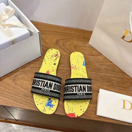 Christian Dior CD Silk Fabric Slip-on Sandals with CD Embroidery