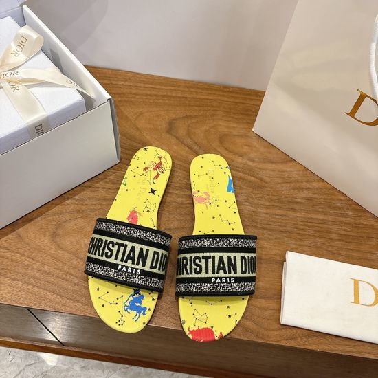 Christian Dior CD Silk Fabric Slip-on Sandals with CD Embroidery