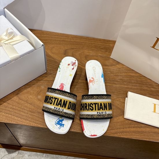 Christian Dior CD Silk Fabric Slip-on Sandals with CD Embroidery