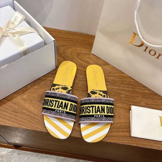 Christian Dior CD Silk Fabric Slip-on Sandals with CD Embroidery