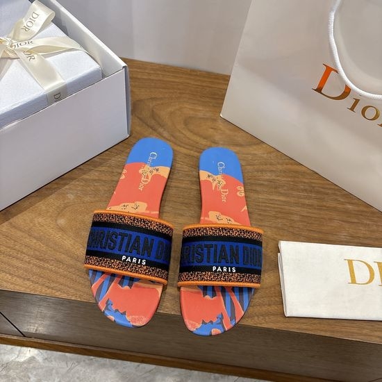 Christian Dior CD Silk Fabric Slip-on Sandals with CD Embroidery