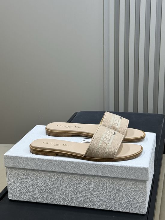 Christian Dior Satin Embroidered Slippers Cowhide Insole Sole Premium Quality