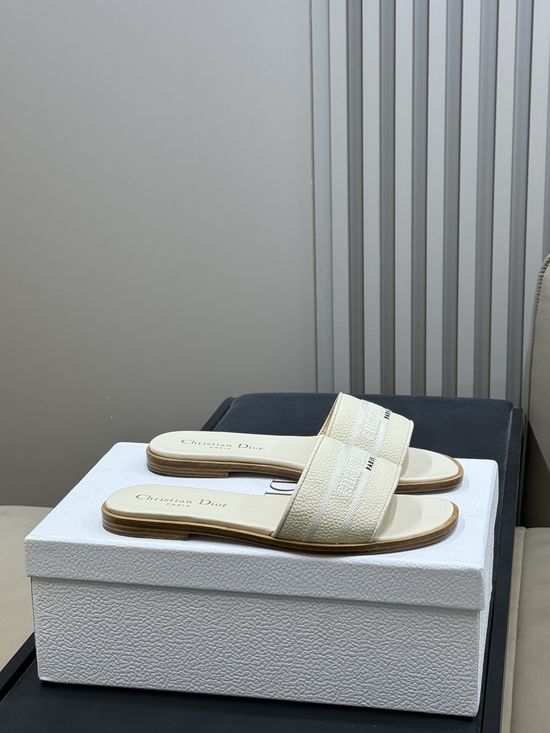 Christian Dior Satin Embroidered Slippers Cowhide Insole Sole Premium Quality
