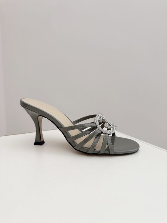 Gucci Rhinestone Embellished High Heel Slides Elegant Comfortable Slippers