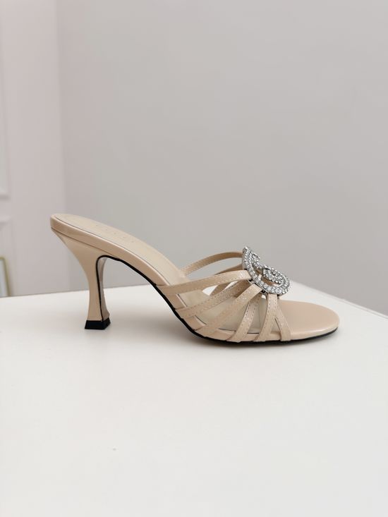 Gucci Rhinestone Embellished High Heel Slides Elegant Comfortable Slippers