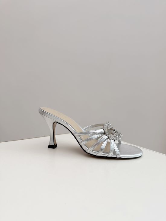 Gucci Rhinestone Embellished High Heel Slides Elegant Comfortable Slippers