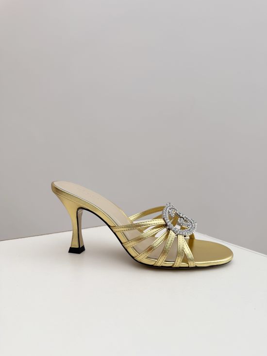 Gucci Rhinestone Embellished High Heel Slides Elegant Comfortable Slippers