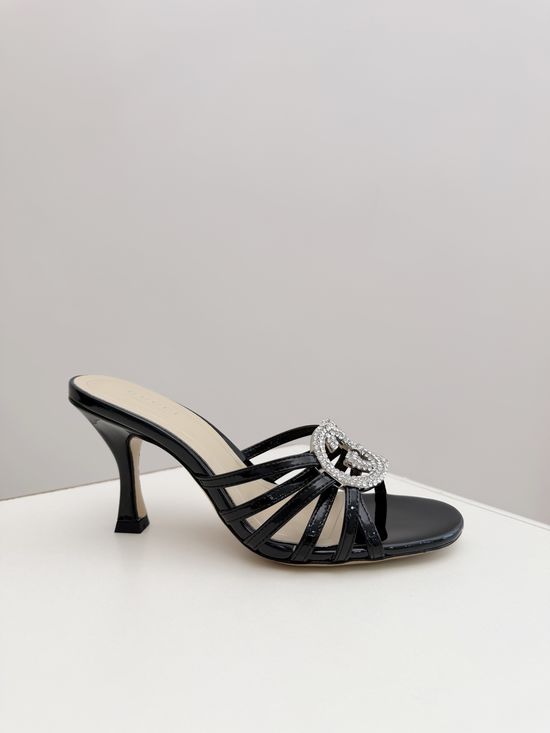 Gucci Rhinestone Embellished High Heel Slides Elegant Comfortable Slippers