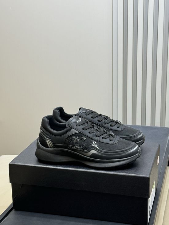 Chanel Stitched Logo Sneakers Leather Fabric Splicing Breathable Lining
