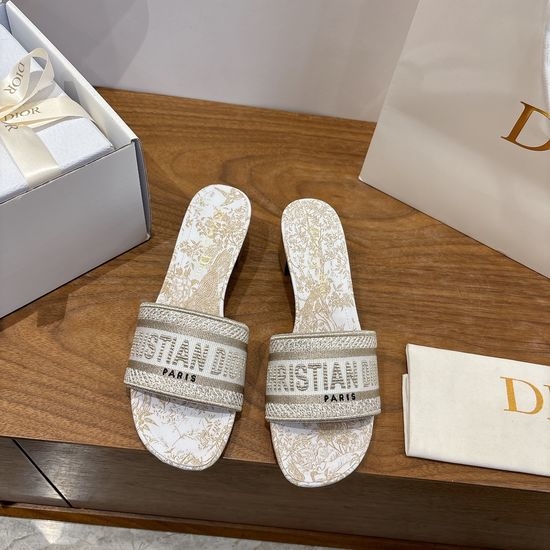 Christian Dior CD Silk Fabric Slip-on Sandals with CD Embroidery
