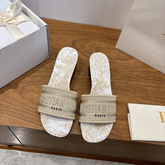 Christian Dior CD Silk Fabric Slip-on Sandals with CD Embroidery
