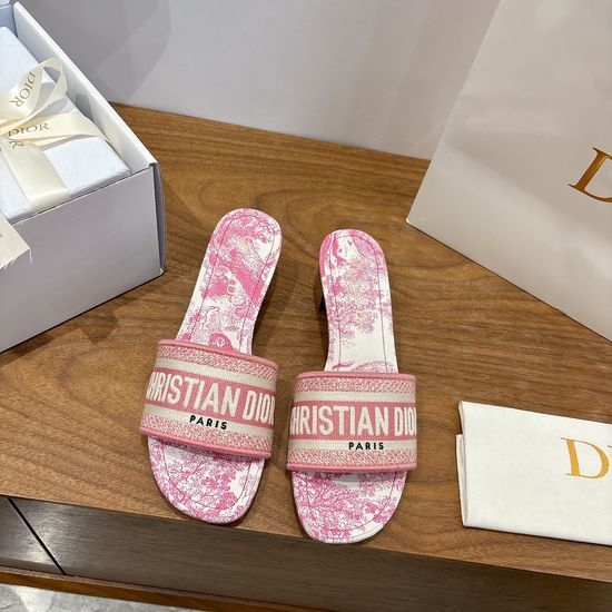 Christian Dior CD Silk Fabric Slip-on Sandals with CD Embroidery