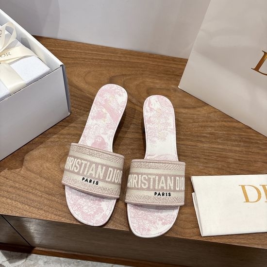 Christian Dior CD Silk Fabric Slip-on Sandals with CD Embroidery