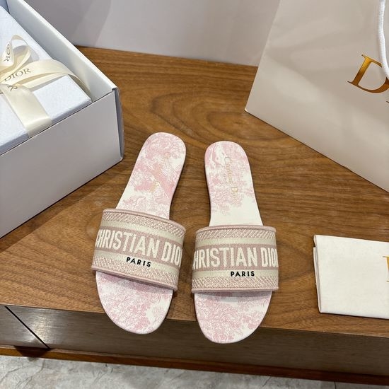 Christian Dior CD Silk Fabric Slip-on Sandals with CD Embroidery