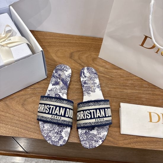 Christian Dior CD Silk Fabric Slip-on Sandals with CD Embroidery