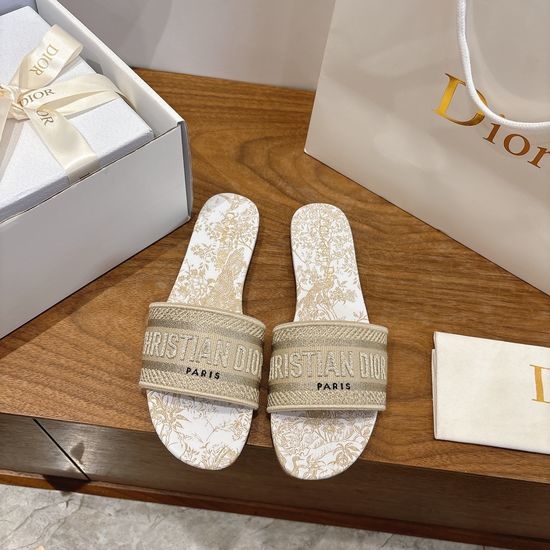 Christian Dior CD Silk Fabric Slip-on Sandals with CD Embroidery
