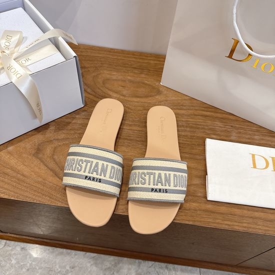 Christian Dior CD Silk Fabric Slip-on Sandals with CD Embroidery