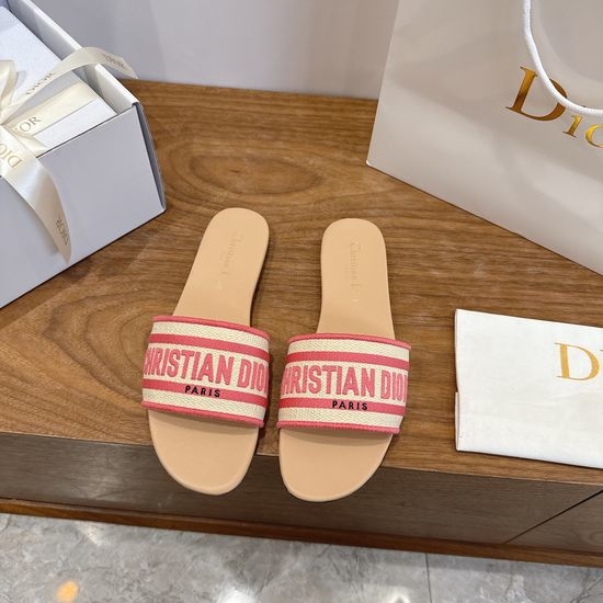Christian Dior CD Silk Fabric Slip-on Sandals with CD Embroidery
