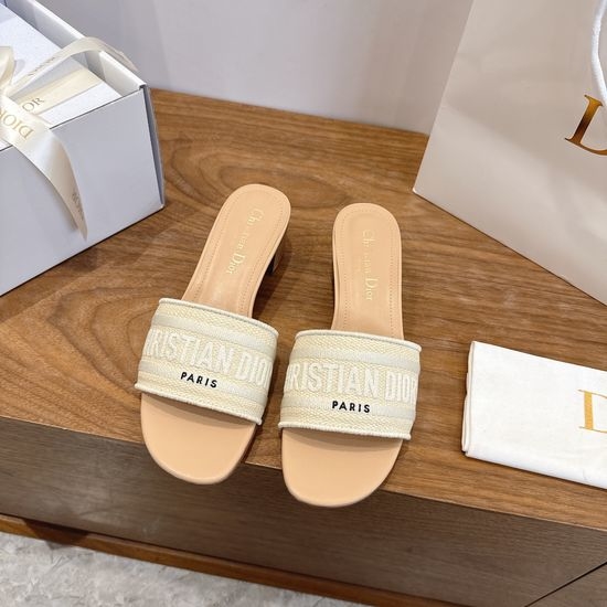 Christian Dior CD Silk Fabric Slip-on Sandals with CD Embroidery