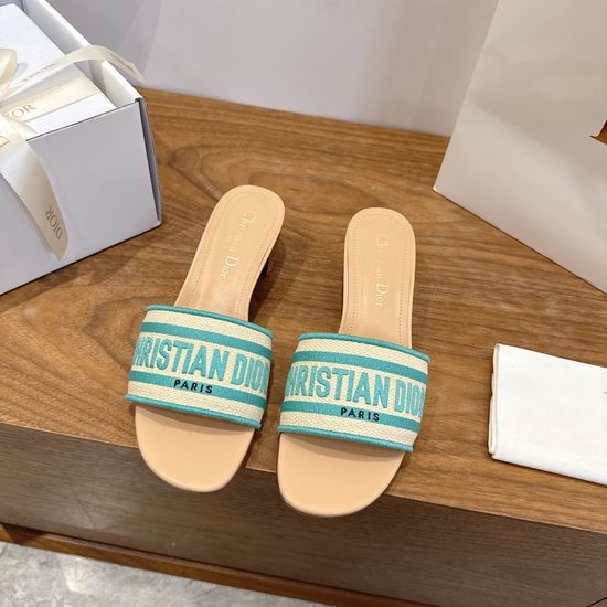 Christian Dior CD Silk Fabric Slip-on Sandals with CD Embroidery