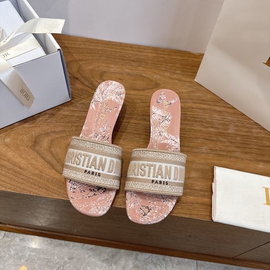 Christian Dior CD Silk Fabric Slip-on Sandals with CD Embroidery