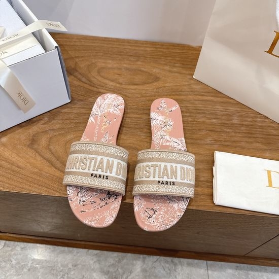 Christian Dior CD Silk Fabric Slip-on Sandals with CD Embroidery