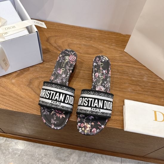 Christian Dior CD Silk Fabric Slip-on Sandals with CD Embroidery
