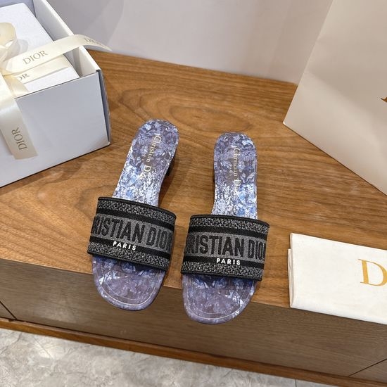 Christian Dior CD Silk Fabric Slip-on Sandals with CD Embroidery