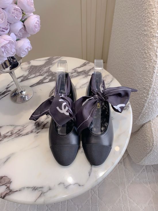 Chanel Silk Ribbon Tie Flat Shoes