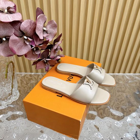 Louis Vuitton Buckle Detail Leather Flat Slide Sandals