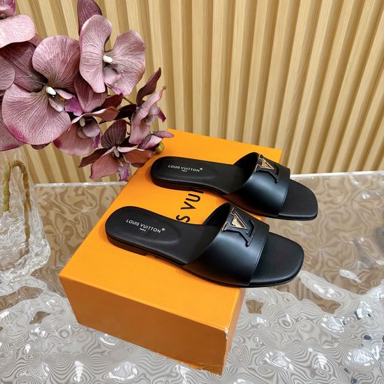 Louis Vuitton Buckle Detail Leather Flat Slide Sandals