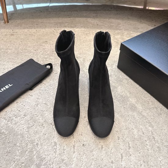 Chanel Elegant Patchwork Chunky Heel Elastic Boots