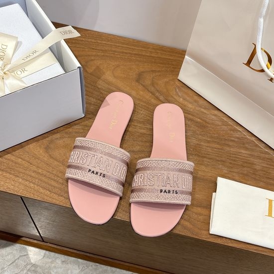 Christian Dior CD Silk Fabric Slip-on Sandals with CD Embroidery