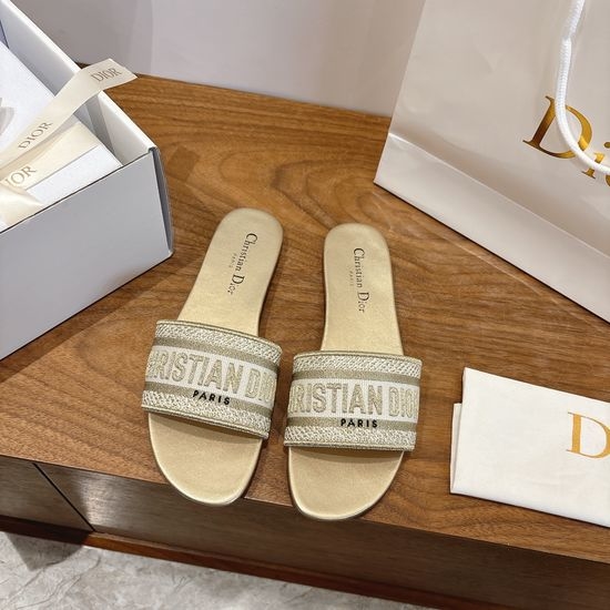 Christian Dior CD Silk Fabric Slip-on Sandals with CD Embroidery