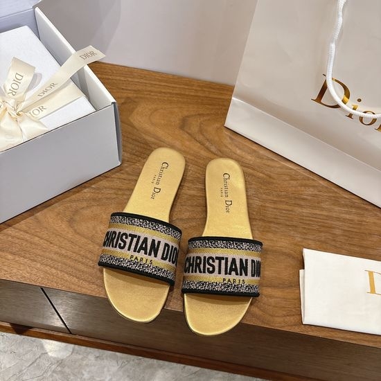 Christian Dior CD Silk Fabric Slip-on Sandals with CD Embroidery