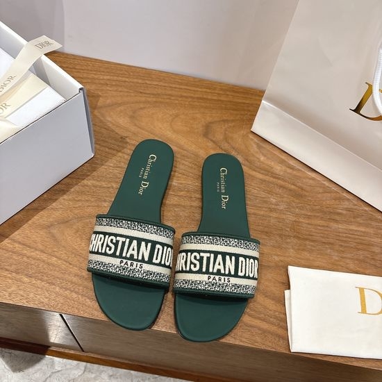 Christian Dior CD Silk Fabric Slip-on Sandals with CD Embroidery