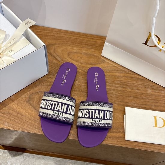 Christian Dior CD Silk Fabric Slip-on Sandals with CD Embroidery