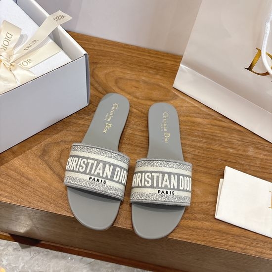 Christian Dior CD Silk Fabric Slip-on Sandals with CD Embroidery