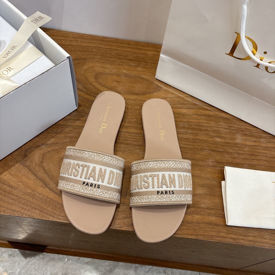 Christian Dior CD Silk Fabric Slip-on Sandals with CD Embroidery