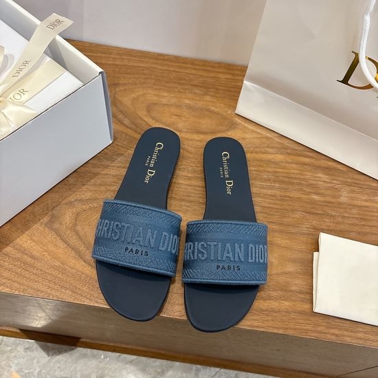 Christian Dior CD Silk Fabric Slip-on Sandals with CD Embroidery